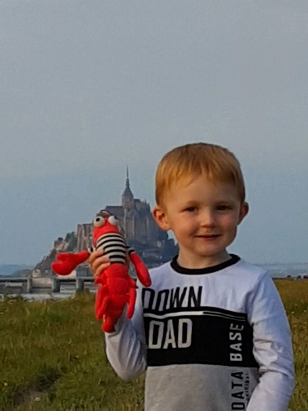 Célyan participe au concours pour gagner de l'argent avec cette photo : baby, child, coast, fun, gesture, grass, grassland, happy, joy, leisure, mammal, person, recreation, sky, sleeve, smile, t_shirt, toddler, tower, travel