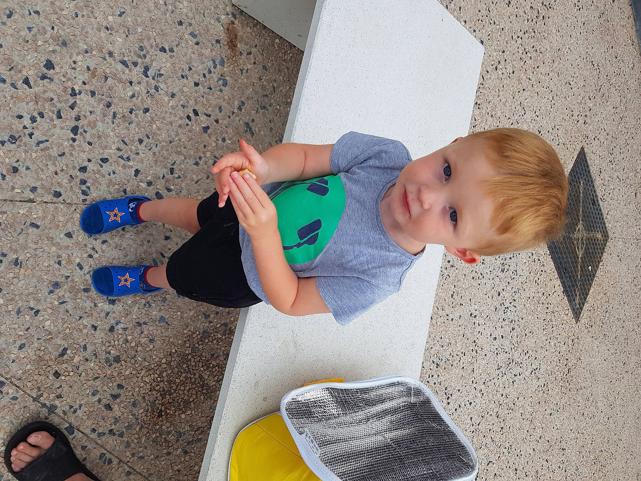 Célyan participe au concours pour gagner de l'argent avec cette photo : baby, baby_toddler_clothing, child, flooring, foot, fun, grass, human_body, human_leg, joint, knee, leg, leisure, person, shorts, sitting, sock, thigh, toddler, tree