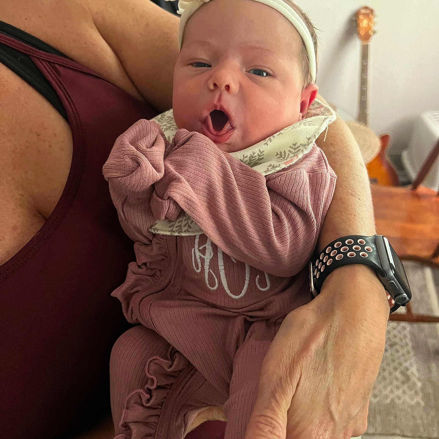 Ashlyn is registered to the contest to win money with this photo: baby, childbirth, crying, face, head, newborn, person, photography, portrait, sad, wristwatch, yawning