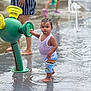 Damian is registered to the contest to win money with this photo: toddler, child, water, splash_pad, wet_clothing, barefoot, water_feature, summer, outdoor, play, fun, person, shorts, tank_top, adult, blurred_background, footwear, water_splash, park, daytime