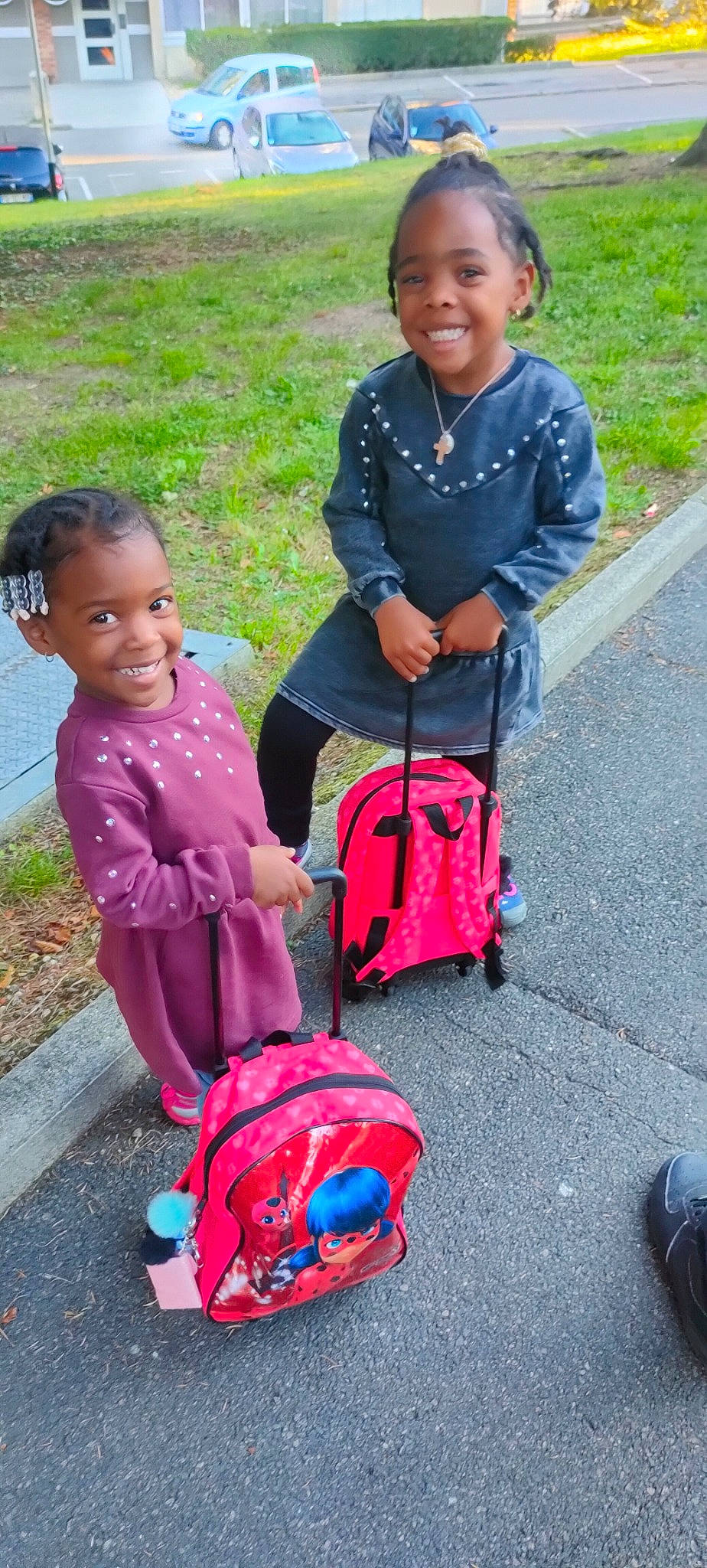 Shanélie participe au concours pour gagner de l'argent avec cette photo : baby_carriage, baby_products, backpack, bag, child, event, fun, grass, happy, joy, leisure, luggage_and_bags, magenta, person, photograph, pink, recreation, sidewalk, sitting, smile