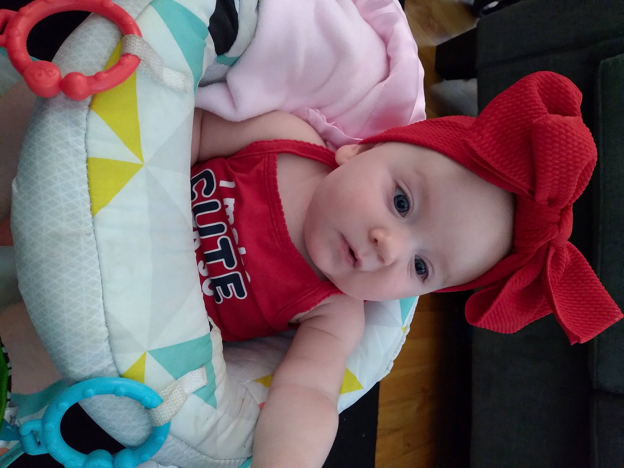 Ember joined the competition — help win amazing prizes! baby, baby_products, baby_toddler_clothing, carmine, child, fun, happy, hat, headwear, pattern, people, person, pink, product, room, skin, smile, stuffed_toy, sun_hat, textile