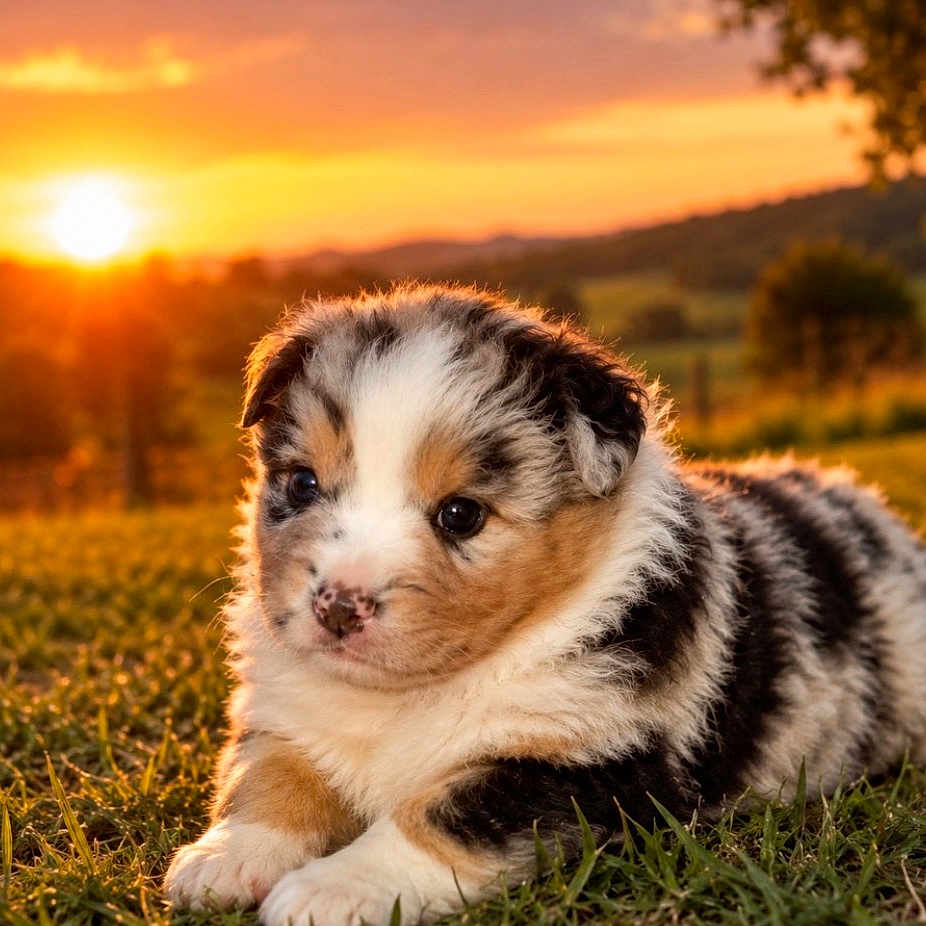 Bahia participe au concours pour gagner de l'argent avec cette photo : puppy, dog, grass, sunset, outdoor, animal, cute, fluffy, nature, sunlight, field, pet, young, adorable, fur, landscape, peaceful, backlit, sky, countryside