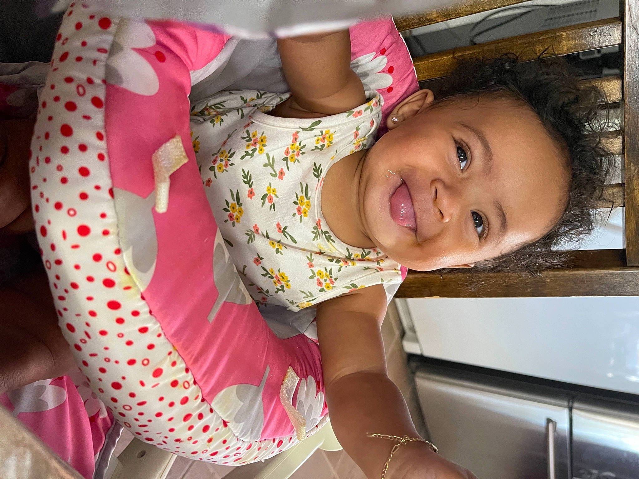 Selena Grace joined the competition — help win amazing prizes! baby, baby_products, baby_toddler_clothing, child, dress, fun, happy, human_body, joy, leisure, magenta, neck, pattern, person, pink, skin, sleeve, smile, t_shirt, thigh