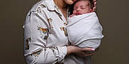 Isaiah participe au concours pour gagner de l'argent avec cette photo : woman, newborn, baby, portrait, studio, soft_lighting, blanket, sleeping, holding, tiger_pattern, shirt, mother, infant, face, hands, calm, indoor, person, gentle, tender