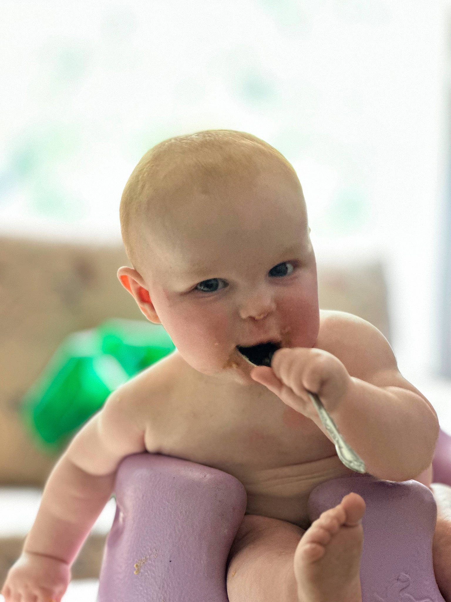 Lori is registered to the contest to win money with this photo: baby, cheek, chest, chin, eye, face, finger, fun, gesture, happy, head, human_body, joint, lip, mouth, nose, person, skin, thumb, toddler