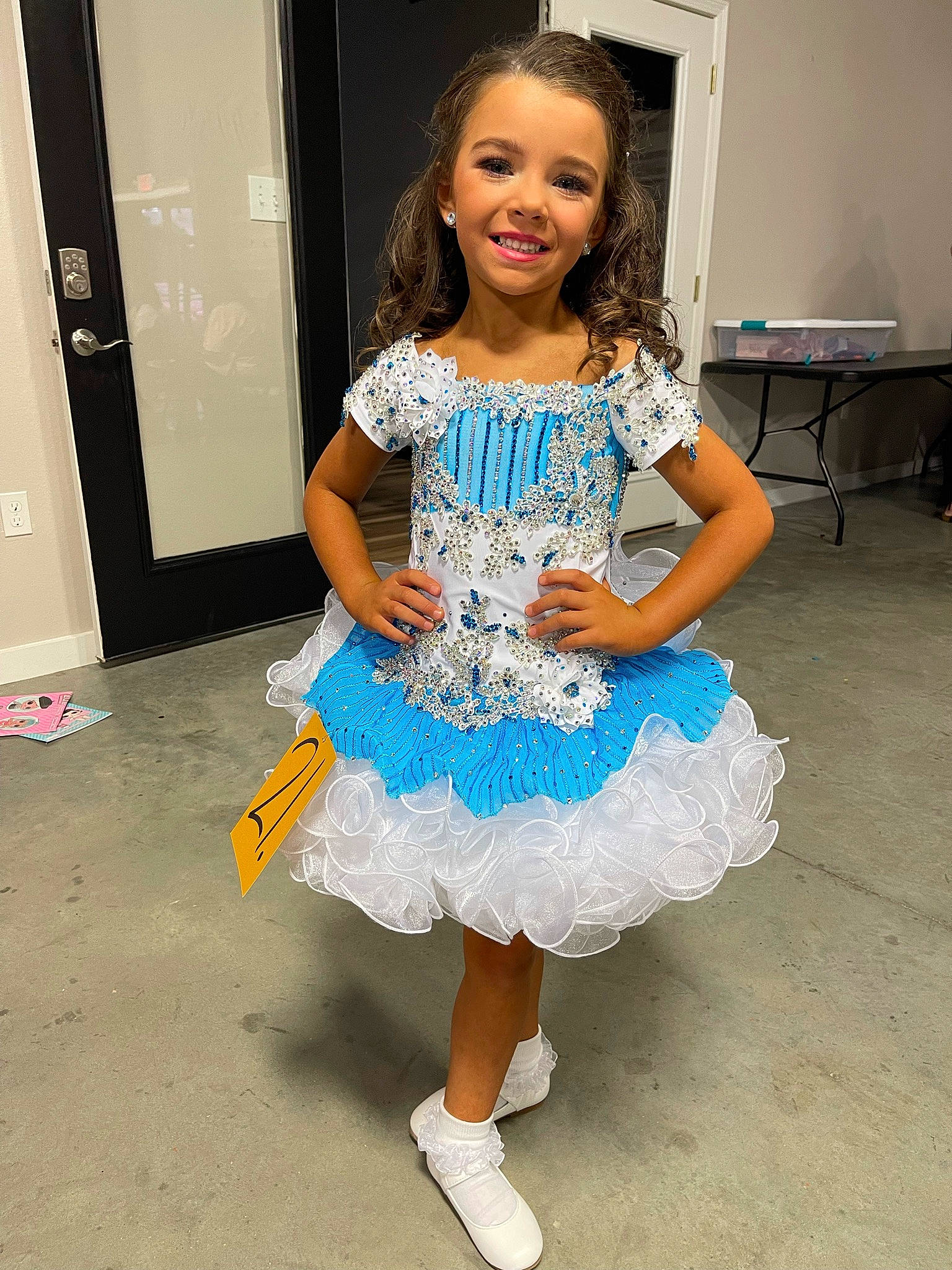 Finlee joined the competition — help win amazing prizes! baby_toddler_clothing, dance, door, electric_blue, embellishment, entertainment, event, face, fashion_design, flooring, fun, happy, human_leg, joint, joy, person, sleeve, smile, thigh, toddler