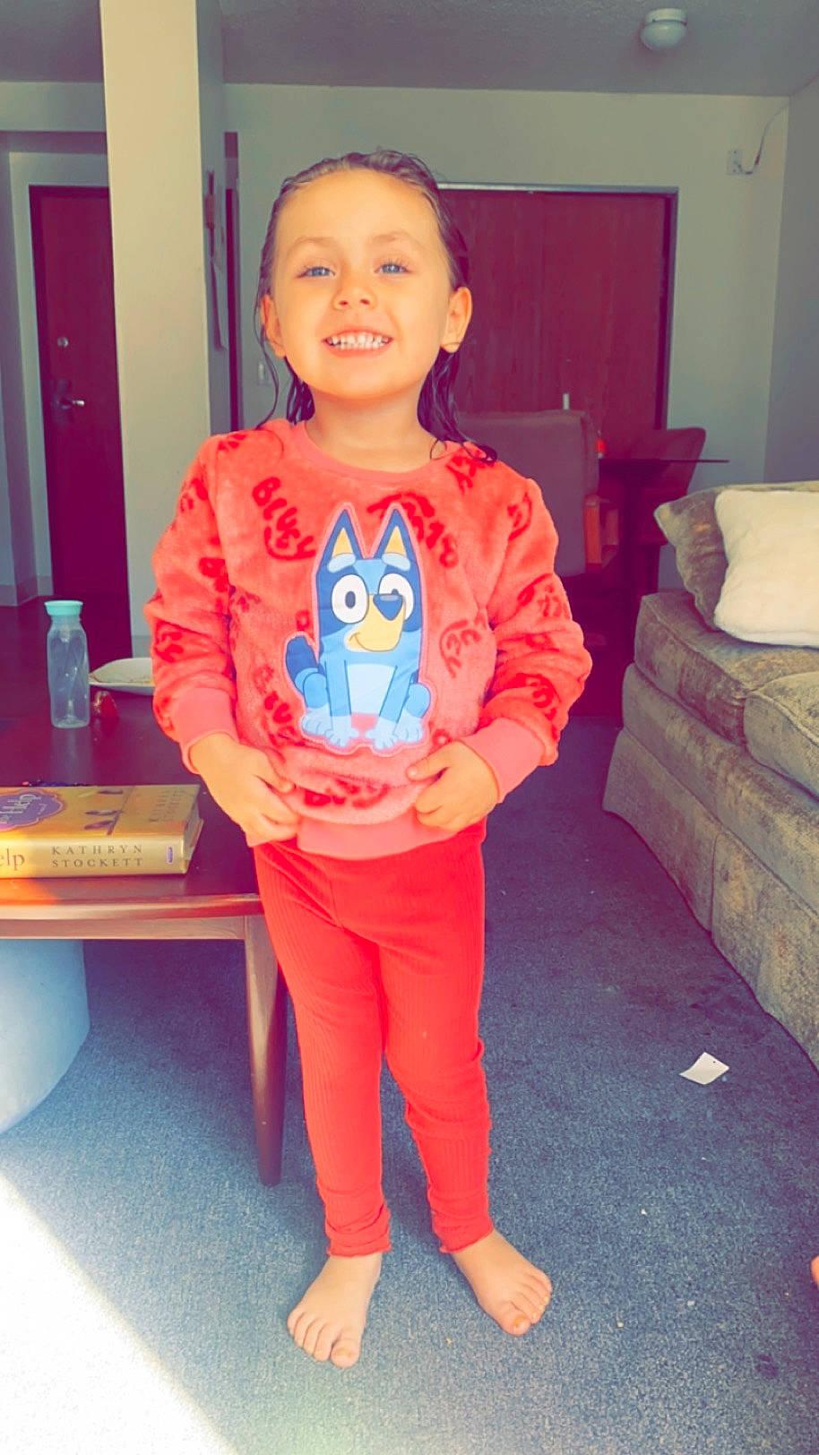 Nevaeh joined the competition — help win amazing prizes! baby_toddler_clothing, child, costume, door, electric_blue, eye, face, flooring, fun, joy, pajamas, person, personal_protective_equipment, play, pumpkin, room, sitting, sleeve, smile, sportswear