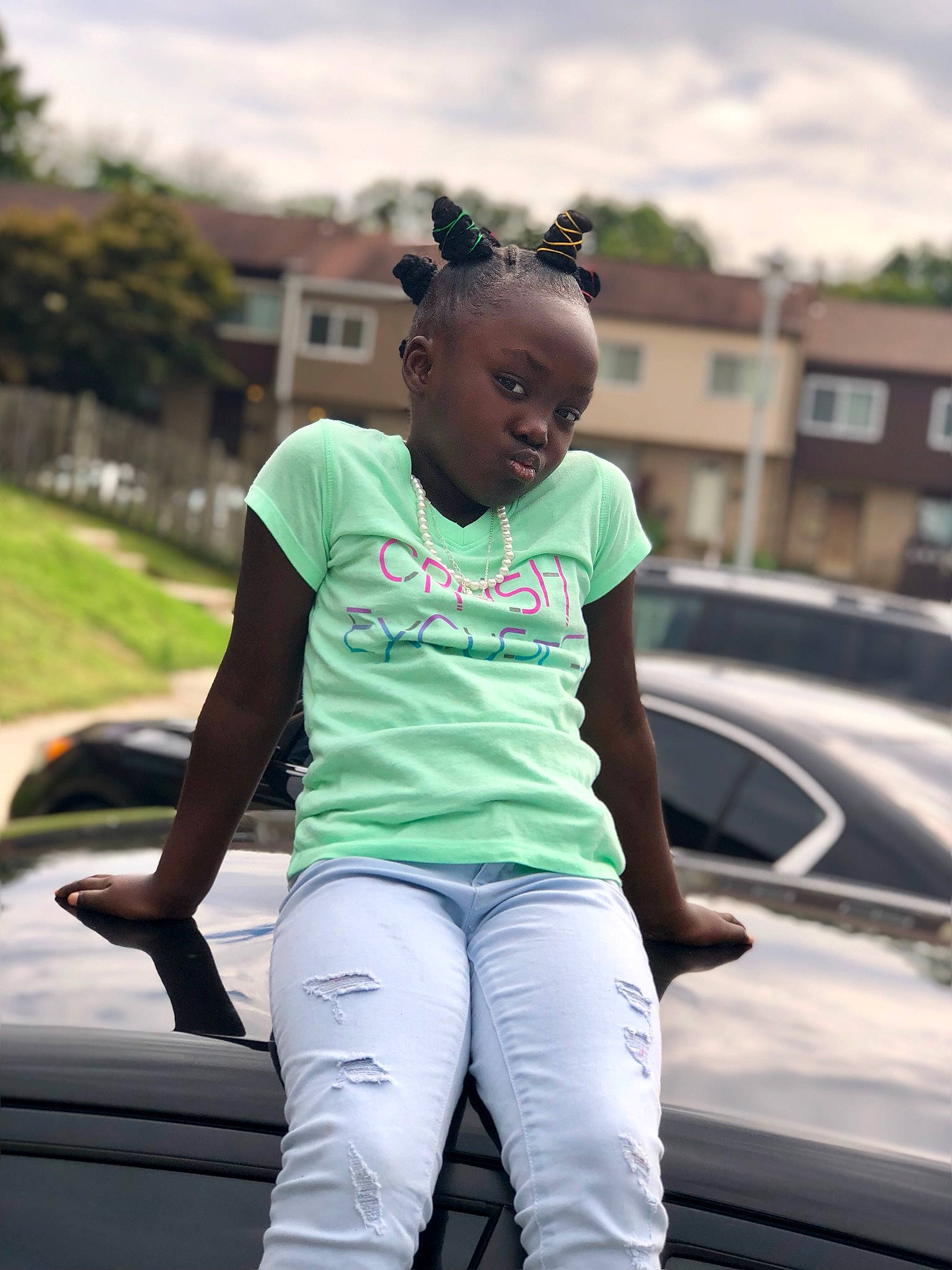 Miranda joined the competition — help win amazing prizes! abdomen, car, child, cool, day, fun, girl, headgear, human, jeans, joint, neck, person, product, shoe, shorts, shoulder, sleeve, smile, t_shirt