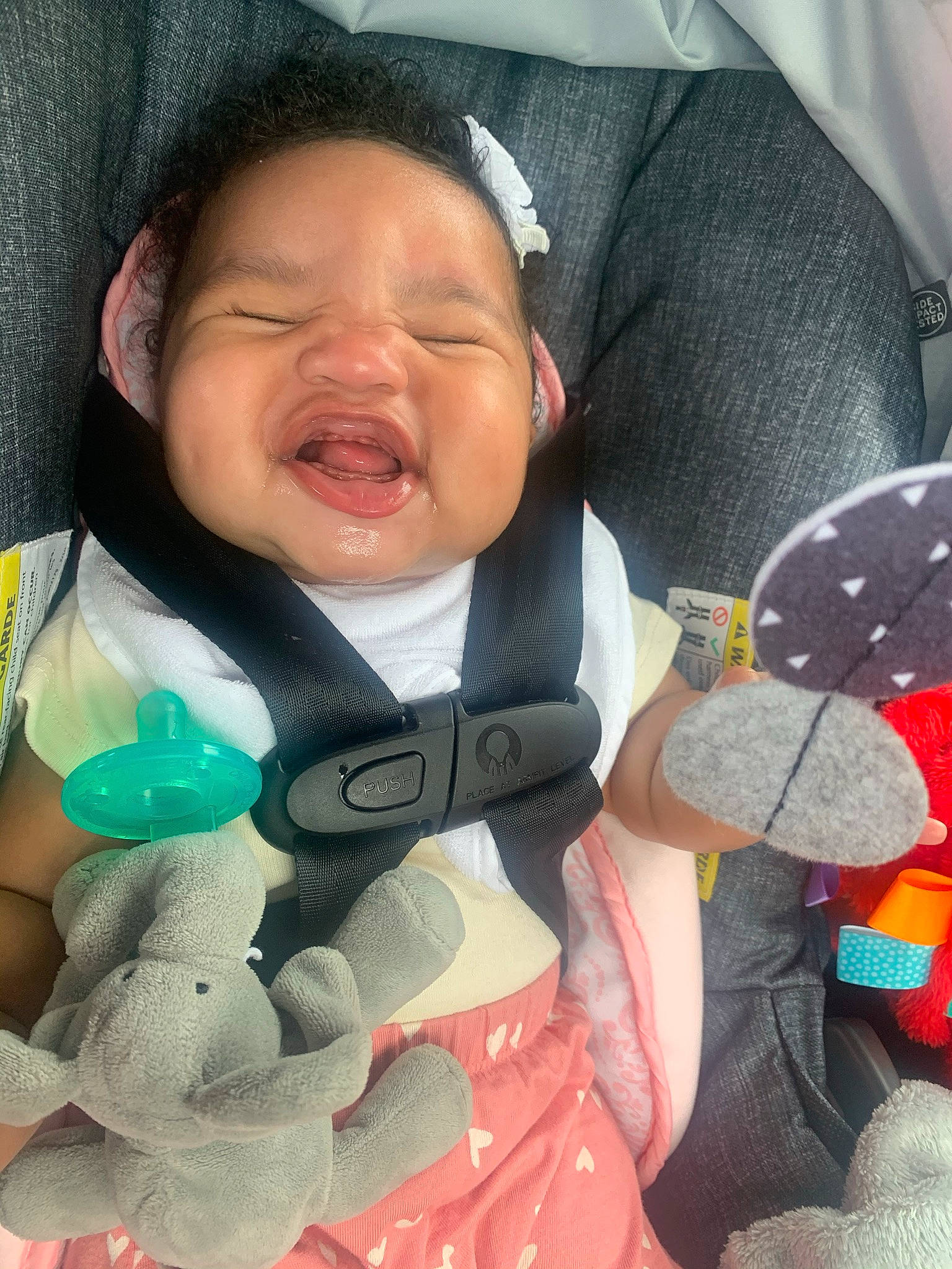 Noelle joined the competition — help win amazing prizes! auto_part, baby, baby_carriage, baby_in_car_seat, baby_products, baby_safety, baby_toddler_clothing, car_seat, cheek, child, comfort, fun, happy, linens, pattern, person, personal_protective_equipment, product, smile, thumb