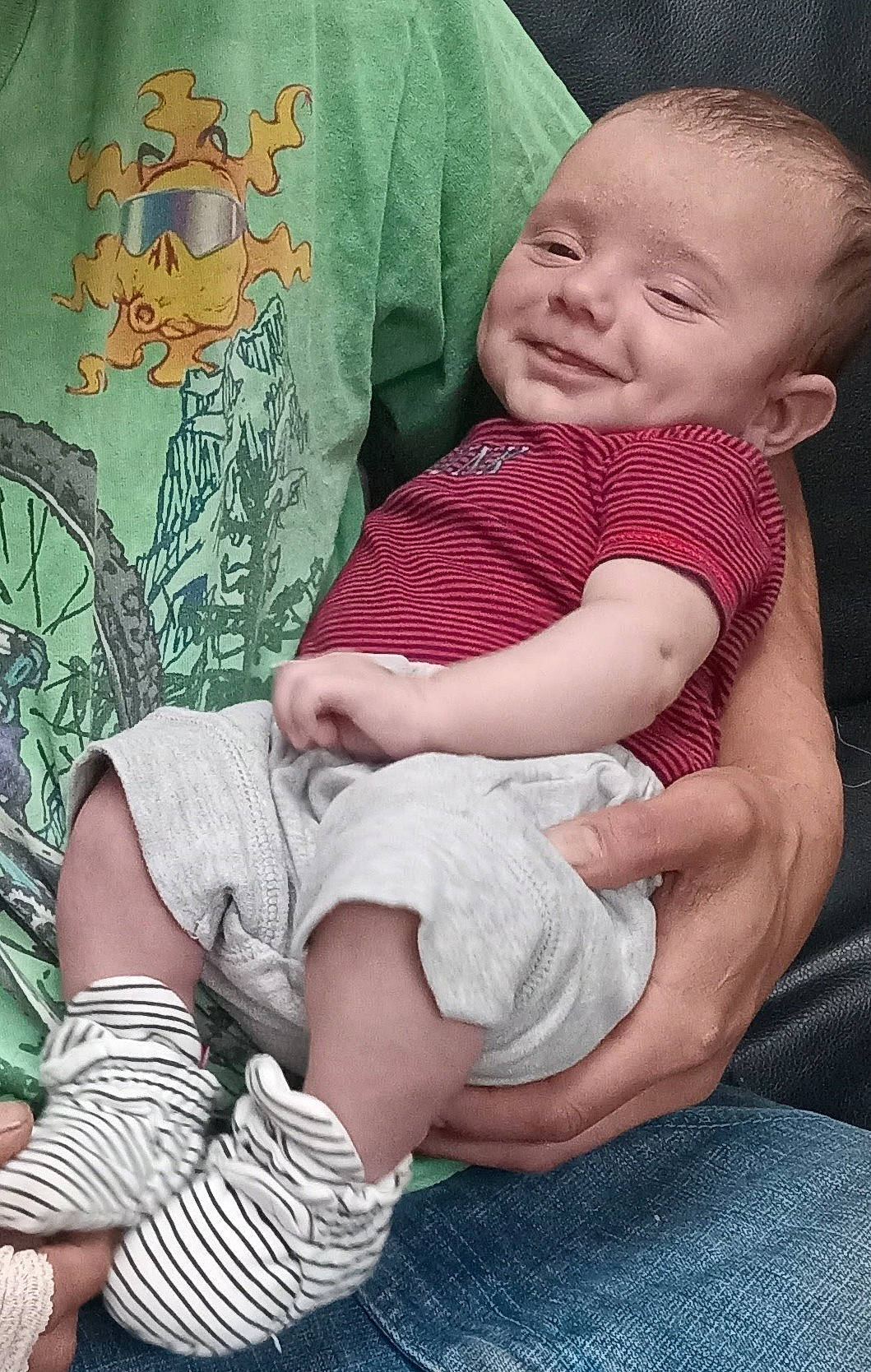 Jaxsyn joined the competition — help win amazing prizes! arm, baby_toddler_clothing, clothing, comfort, eye, facial_expression, finger, green, hairstyle, hand, human_body, joy, lap, leg, muscle, person, photograph, pink, skin, sleeve