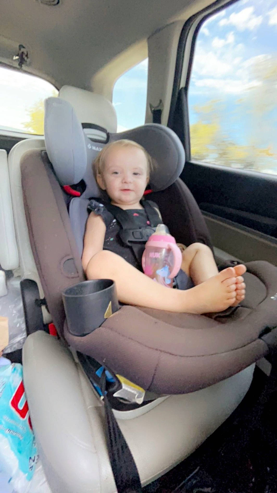 Serenity is registered to the contest to win money with this photo: auto_part, automotive_design, automotive_exterior, baby, car, car_seat, car_seat_cover, comfort, head_restraint, leg, mode_of_transport, motor_vehicle, person, seat_belt, steering_part, steering_wheel, thigh, toddler, vehicle, vehicle_door