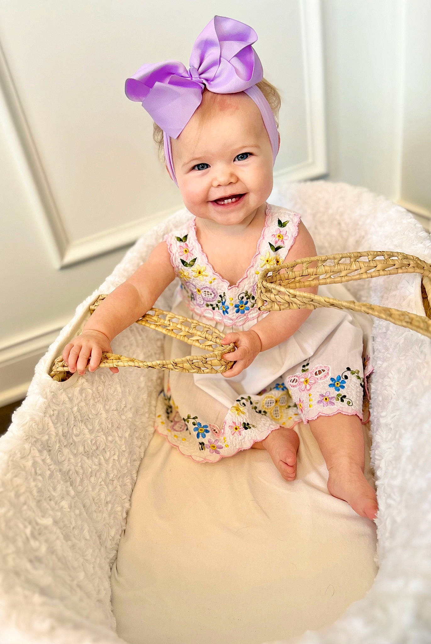 Palmer is registered to the contest to win money with this photo: baby, baby_toddler_clothing, beauty, costume_hat, dress, embellishment, event, fashion_design, happy, hat, head, headband, headgear, headpiece, jewellery, joy, person, pink, purple, sleeve