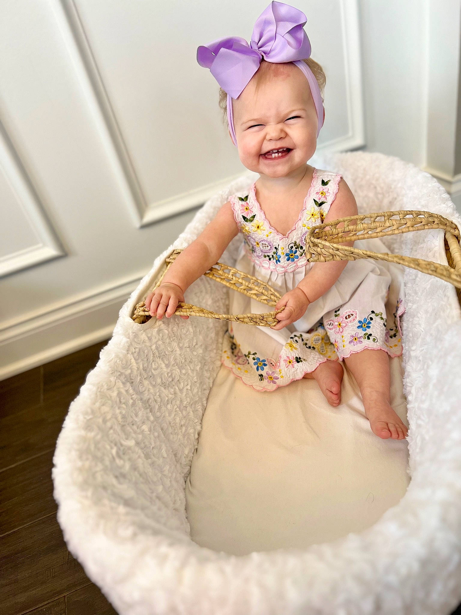 Palmer joined the competition — help win amazing prizes! arm, baby, baby_toddler_clothing, child, clothing, costume_hat, dress, hairstyle, happy, headgear, headpiece, human_body, jewellery, joy, outerwear, person, pink, sleeve, smile, standing