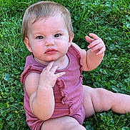 Elena joined the competition — help win amazing prizes! baby, child, grass, outdoor, greenery, sitting, cute, curious, clothing, romper, nature, summer, skin, face, hand, legs, expression, young, infant, daylight