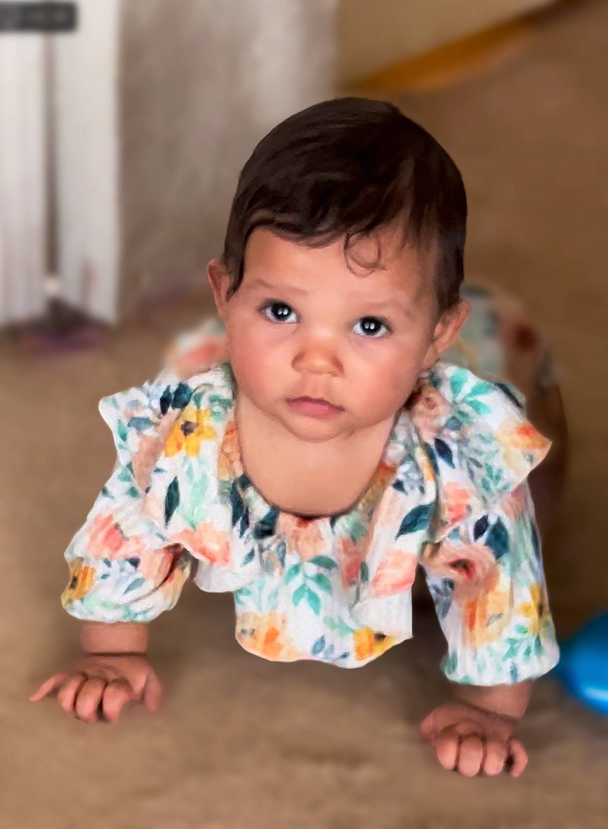 Casey joined the competition — help win amazing prizes! baby, baby_toddler_clothing, cheek, chin, eye, floor, flooring, fun, happy, hardwood, head, iris, nose, person, sitting, skin, sleeve, smile, t_shirt, toddler