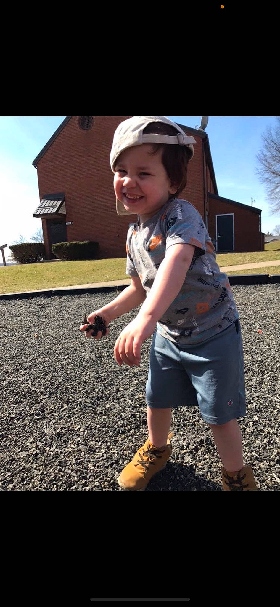 Liam joined the competition — help win amazing prizes! asphalt, baseball_cap, cap, cool, flash_photography, fun, grass, happy, hat, headwear, joy, leisure, people_in_nature, person, shoe, sky, smile, sneakers, standing, sunlight