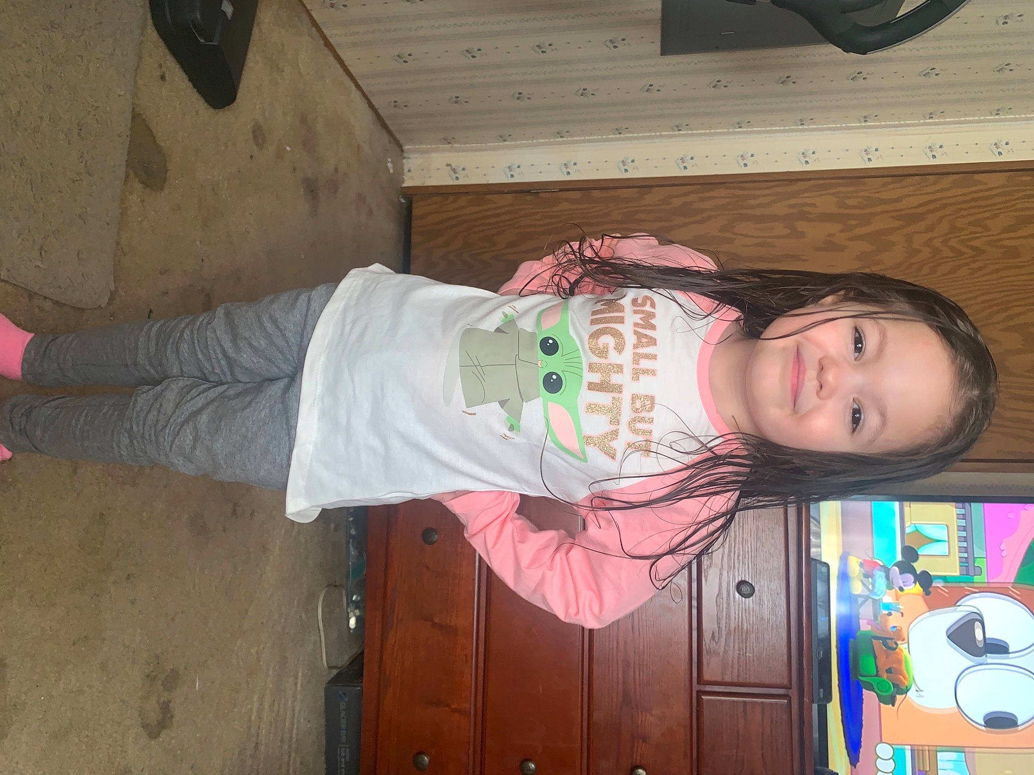 Emmalynn is registered to the contest to win money with this photo: bangs, child, cool, door, fun, happy, hat, hime_cut, joy, magenta, pattern, person, pink, room, sleeve, smile, toddler, wood