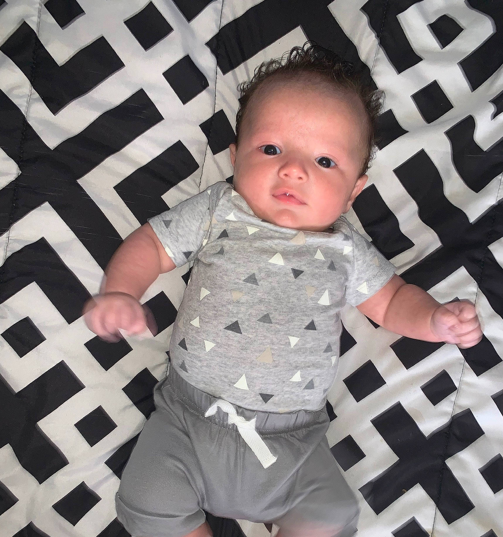 Gabriel joined the competition — help win amazing prizes! baby, baby_toddler_clothing, cheek, comfort, cool, finger, gesture, hairstyle, head, human, joint, leg, pattern, person, product, skin, sleeve, t_shirt, textile, toddler