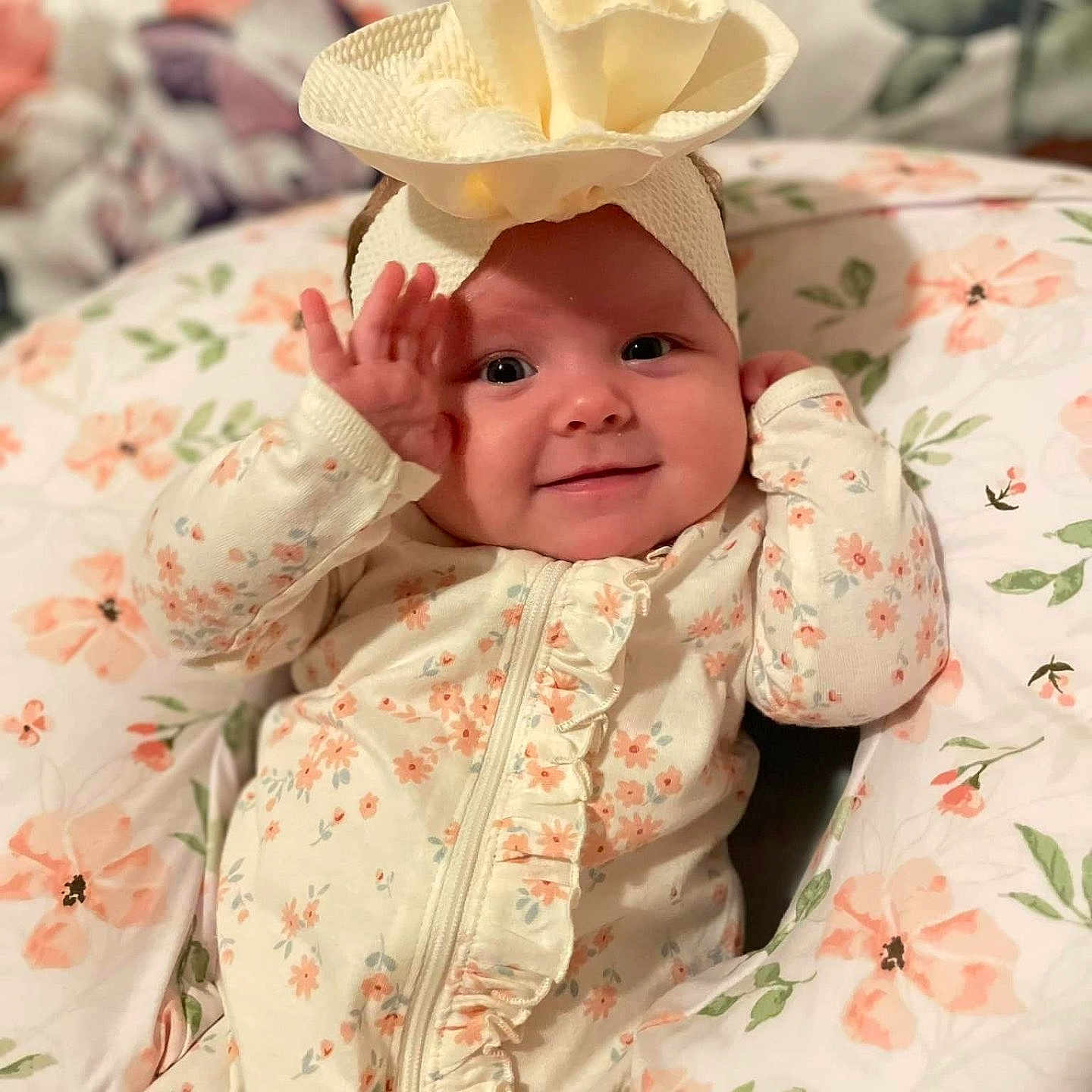 Heavenlee is registered to the contest to win money with this photo: baby, babylaughing, beachwear, blanket, bonnet, clothing, coat, face, happy, hat, head, lady, newborn, person, photography, portrait, quilt, sleeve, smile, sunhat