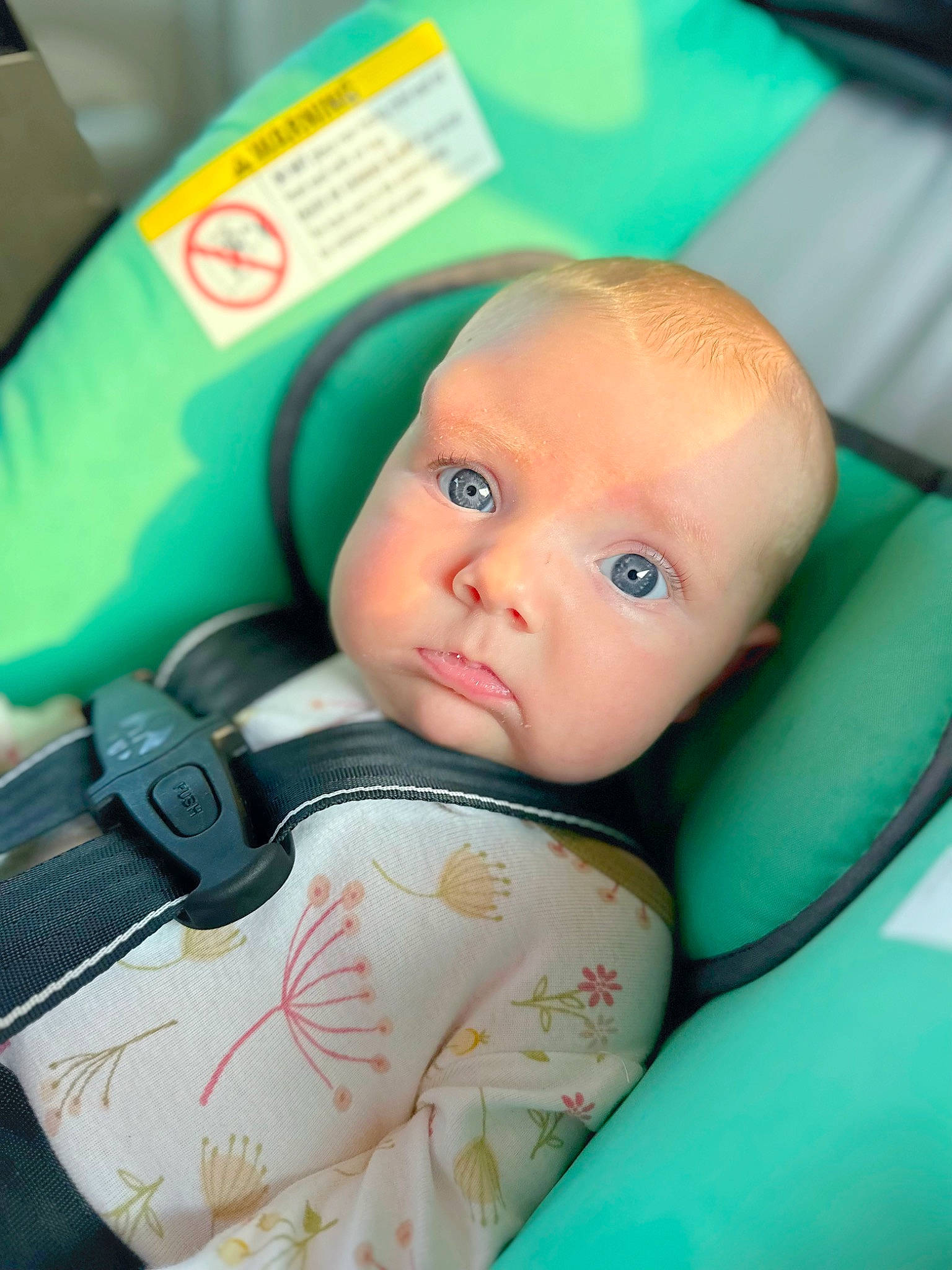 Kinsley is registered to the contest to win money with this photo: baby, baby_in_car_seat, baby_products, baby_safety, baby_toddler_clothing, cheek, child, comfort, drinkware, eye, eyebrow, facial_expression, happy, iris, linens, person, plastic, product, skin, smile