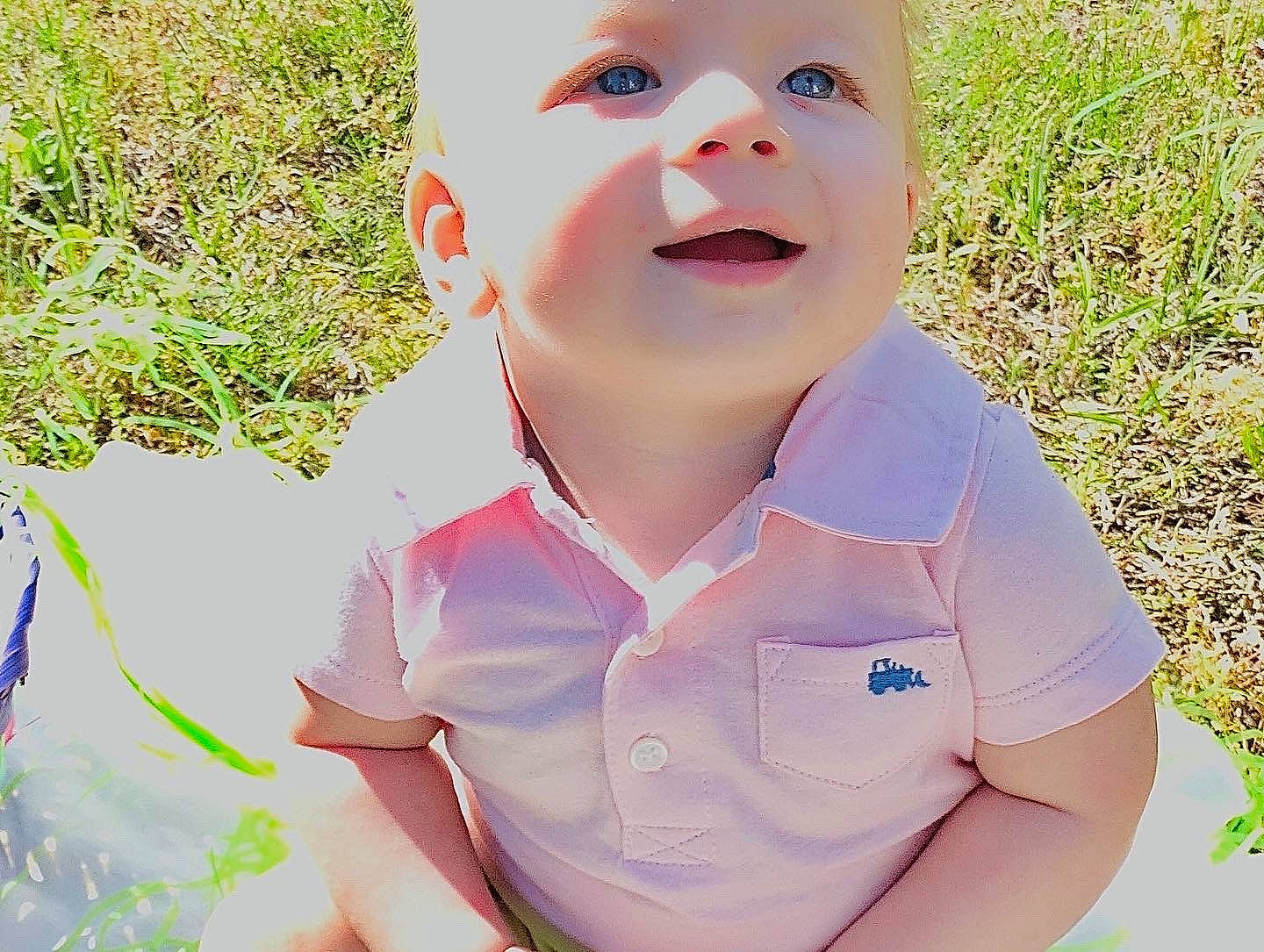 Caspian is registered to the contest to win money with this photo: baby, baby_laughing, baby_toddler_clothing, child, eye, face, fun, grass, happy, iris, lip, meadow, nose, people_in_nature, person, plant, sleeve, smile, summer, t_shirt