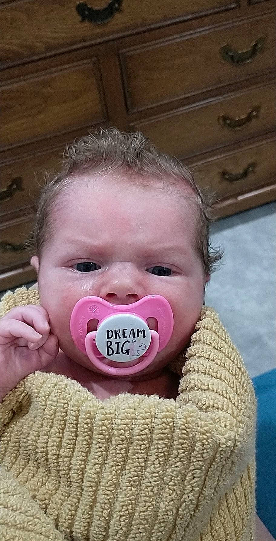 Scarlett joined the competition — help win amazing prizes! baby, baby_toddler_clothing, cheek, chin, ear, eye, eyelash, face, facial_expression, happy, head, iris, lip, mouth, nose, person, pink, skin, smile, toddler