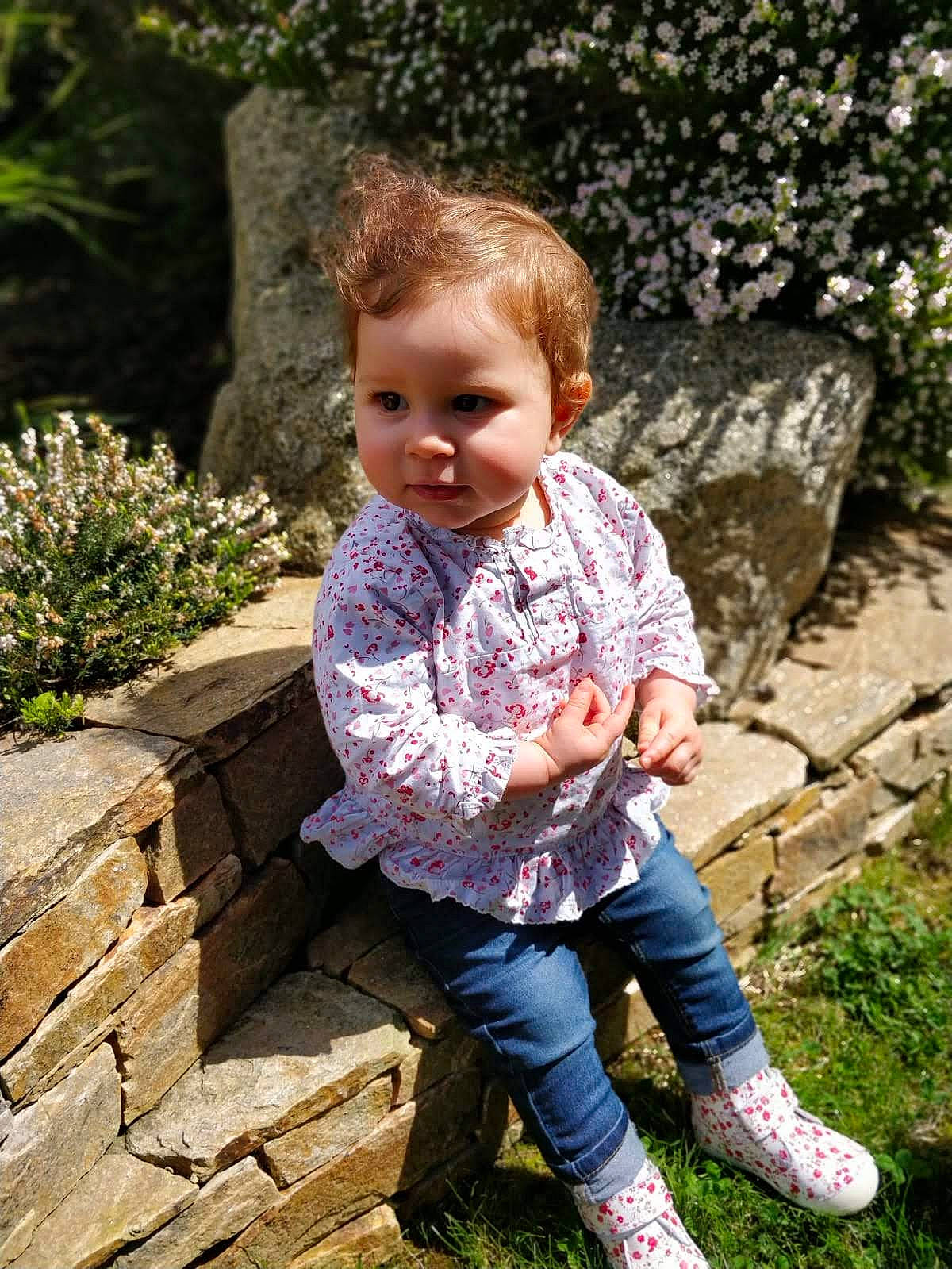 Victoria a rejoint le concours — aidez-le/la à gagner de superbes lots ! botany, child, child_model, eye, garden, grass, green, leaf, leg, outerwear, people, person, photograph, photography, pink, plant, sitting, smile, spring, toddler