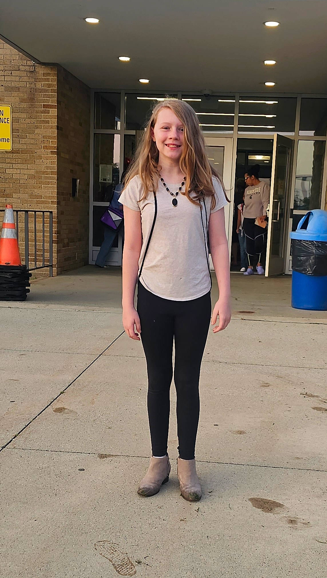 Evelyn joined the competition — help win amazing prizes! blazer, blond, cone, denim, electric_blue, eyewear, fashion_accessory, fashion_design, formal_wear, human_leg, joy, knee, long_hair, magenta, person, sleeve, smile, sportswear, standing, t_shirt