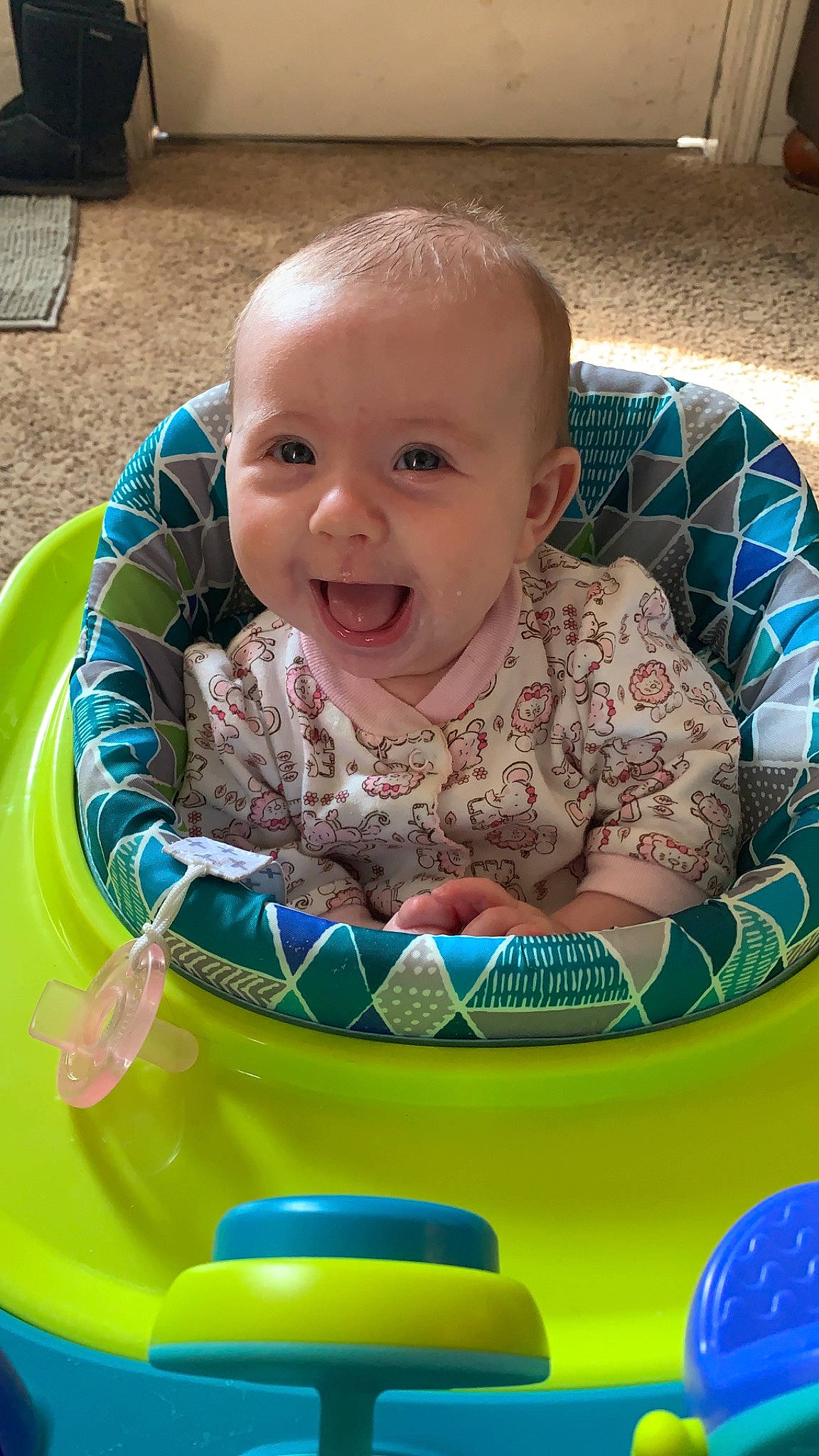Octavia joined the competition — help win amazing prizes! baby, baby_playing_with_toys, baby_products, baby_toddler_clothing, baby_toys, blue, cheek, child, circle, facial_expression, fun, green, happy, iris, leisure, person, product, recreation, sitting, smile