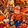Maddie is registered to the contest to win money with this photo: baby, child, infant, portrait, autumn, fall, pumpkins, flowers, scarecrow, hay, harvest, orange, headband, bow, dress, jeans, blanket, outdoor, seasonal, smiling