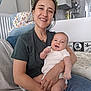Sam participe au concours pour gagner de l'argent avec cette photo : woman, baby, smile, indoor, living_room, person, holding, happy, casual_clothing, couch, plant, decor, furniture, child, portrait, family, cozy, home, human, seated