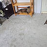 tabby_cat, cat, wooden_shelf, furniture, carpet, indoor, pet, animal, resting, shelf, floor, room, home, door, curious, relaxed, domestic, striped_cat, sitting, quiet