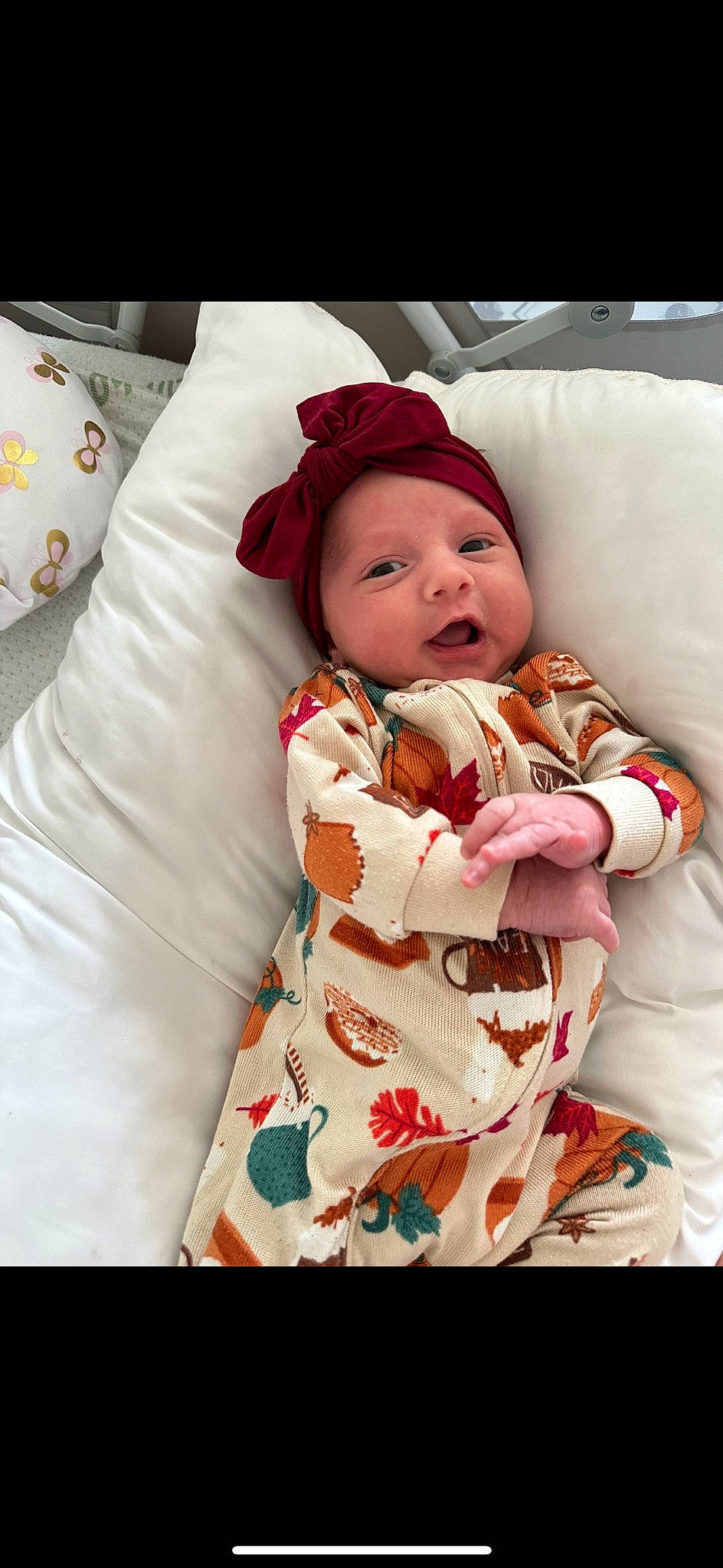 Emersyn is registered to the contest to win money with this photo: baby, baby_products, baby_sleeping, baby_toddler_clothing, cap, carmine, child, comfort, fur, hat, headwear, knit_cap, linens, lip, pattern, peach, person, pink, skin, sleeve