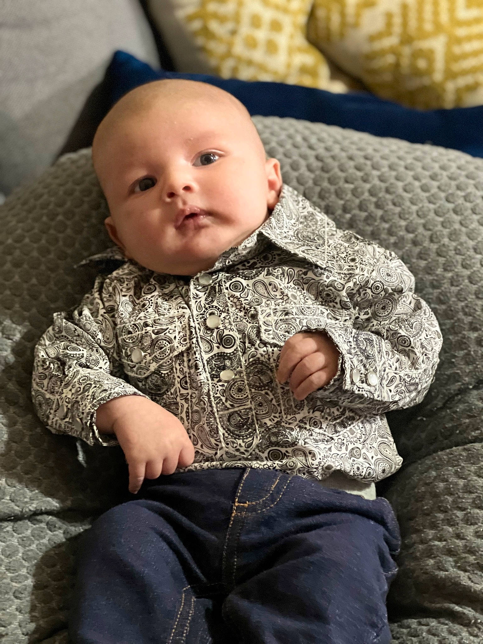 Jason joined the competition — help win amazing prizes! baby, baby_toddler_clothing, cheek, child, chin, collar, comfort, eye, face, happy, head, iris, pattern, person, plaid, sitting, skin, sleeve, toddler, wood