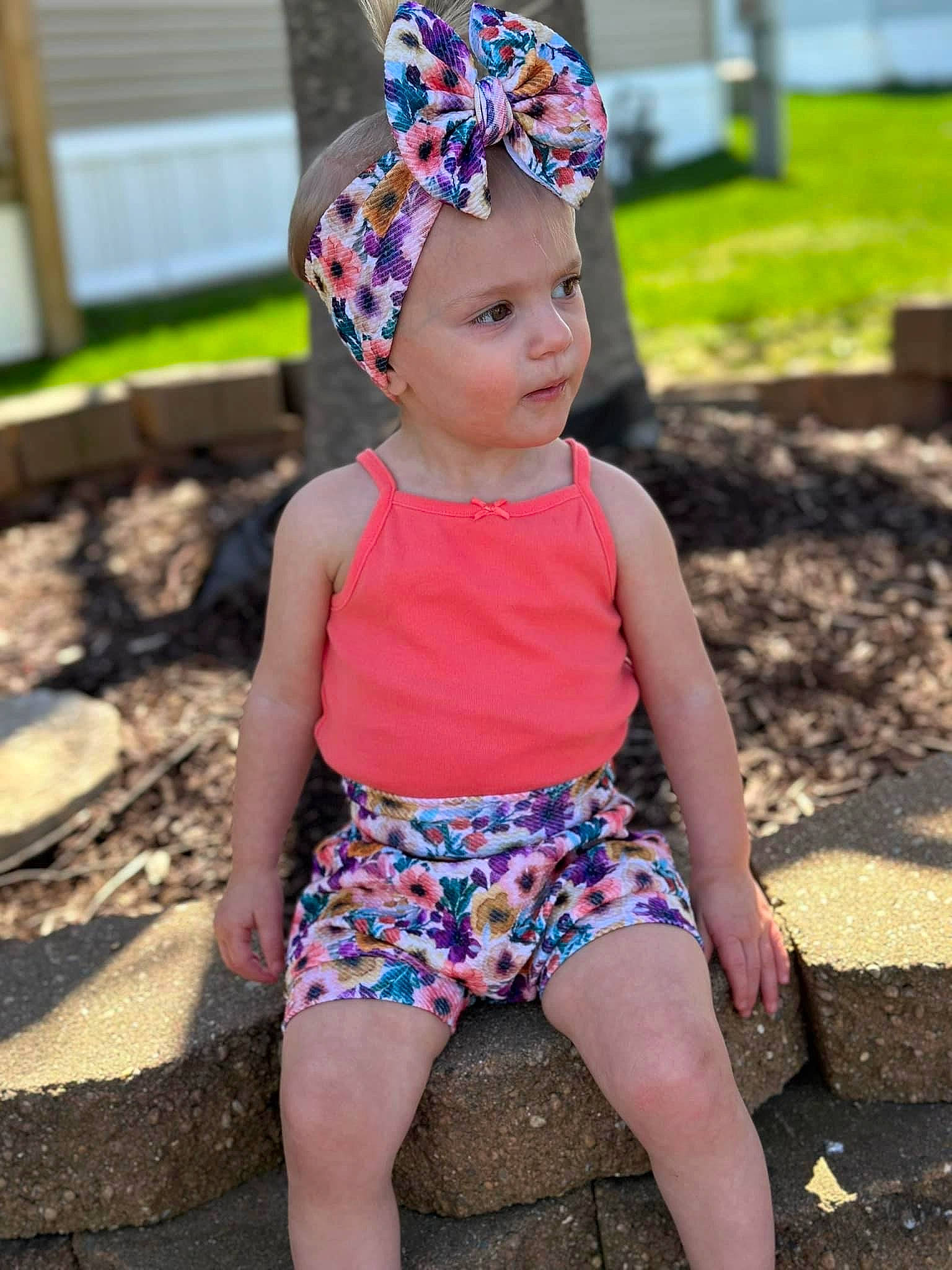 Hollisyn joined the competition — help win amazing prizes! baby_toddler_clothing, barefoot, child, electric_blue, fashion_accessory, foot, fun, grass, happy, headband, headgear, headwear, human_leg, leisure, magenta, pattern, person, pink, recreation, thigh