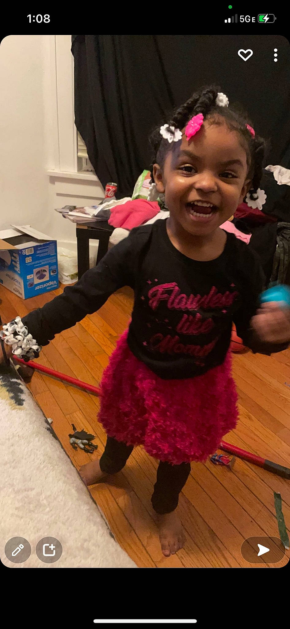 Aylah joined the competition — help win amazing prizes! baby_toddler_clothing, child, clothing, event, flooring, fun, happy, hardwood, headband, headpiece, joy, magenta, pattern, person, pink, purple, skin, sleeve, smile, sock