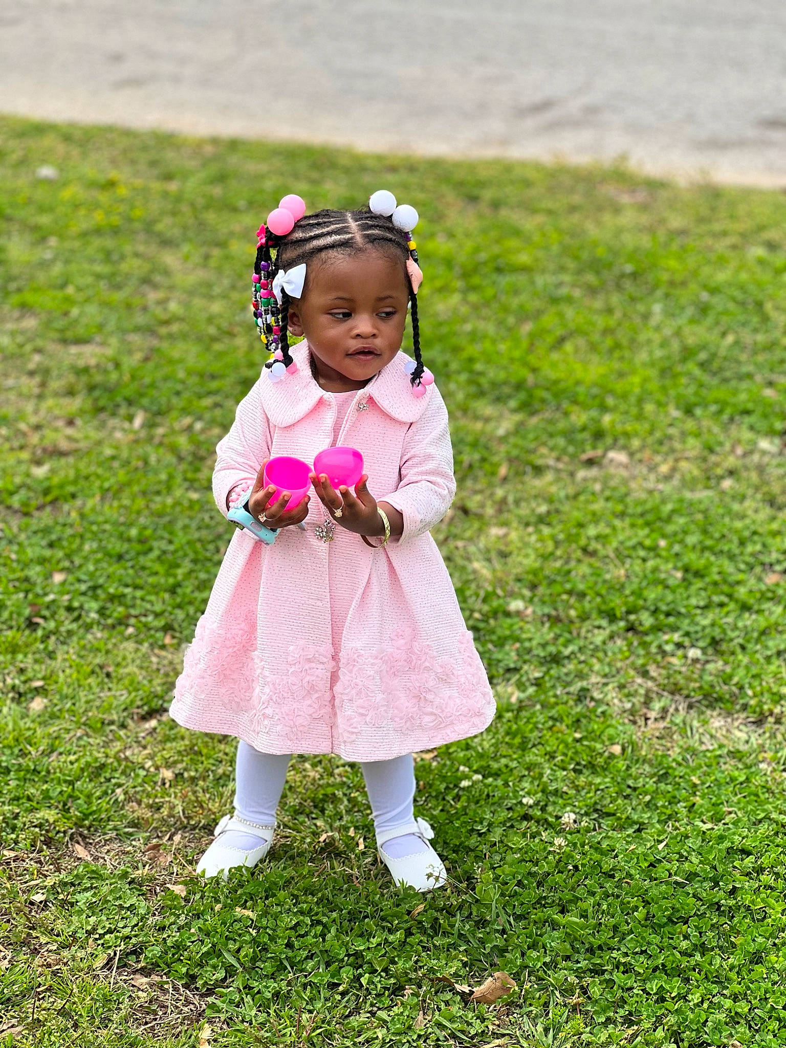 Gianna joined the competition — help win amazing prizes! baby_toddler_clothing, child, clothing, fashion_accessory, fun, grass, grassland, happy, hat, headband, headpiece, jewellery, magenta, people_in_nature, person, petal, pink, plant, recreation, toddler