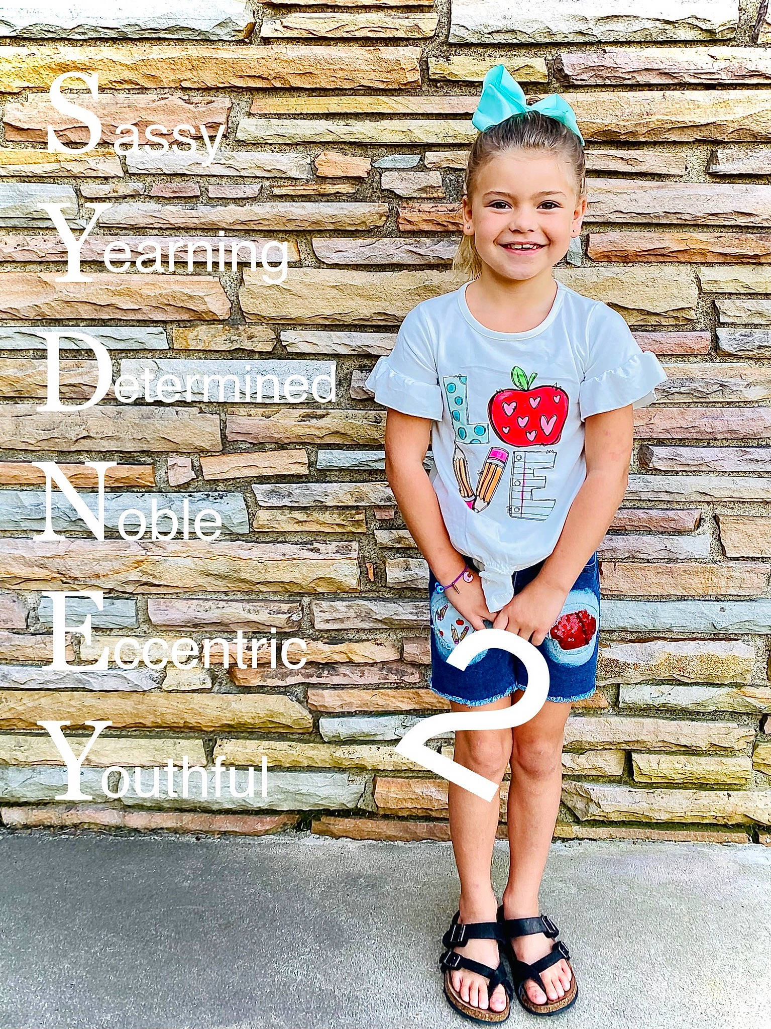 Sydney joined the competition — help win amazing prizes! baby_toddler_clothing, brick, child, cool, electric_blue, flash_photography, fun, hairstyle, happy, human_leg, joy, knee, leisure, pattern, person, sleeve, smile, summer, t_shirt, thigh