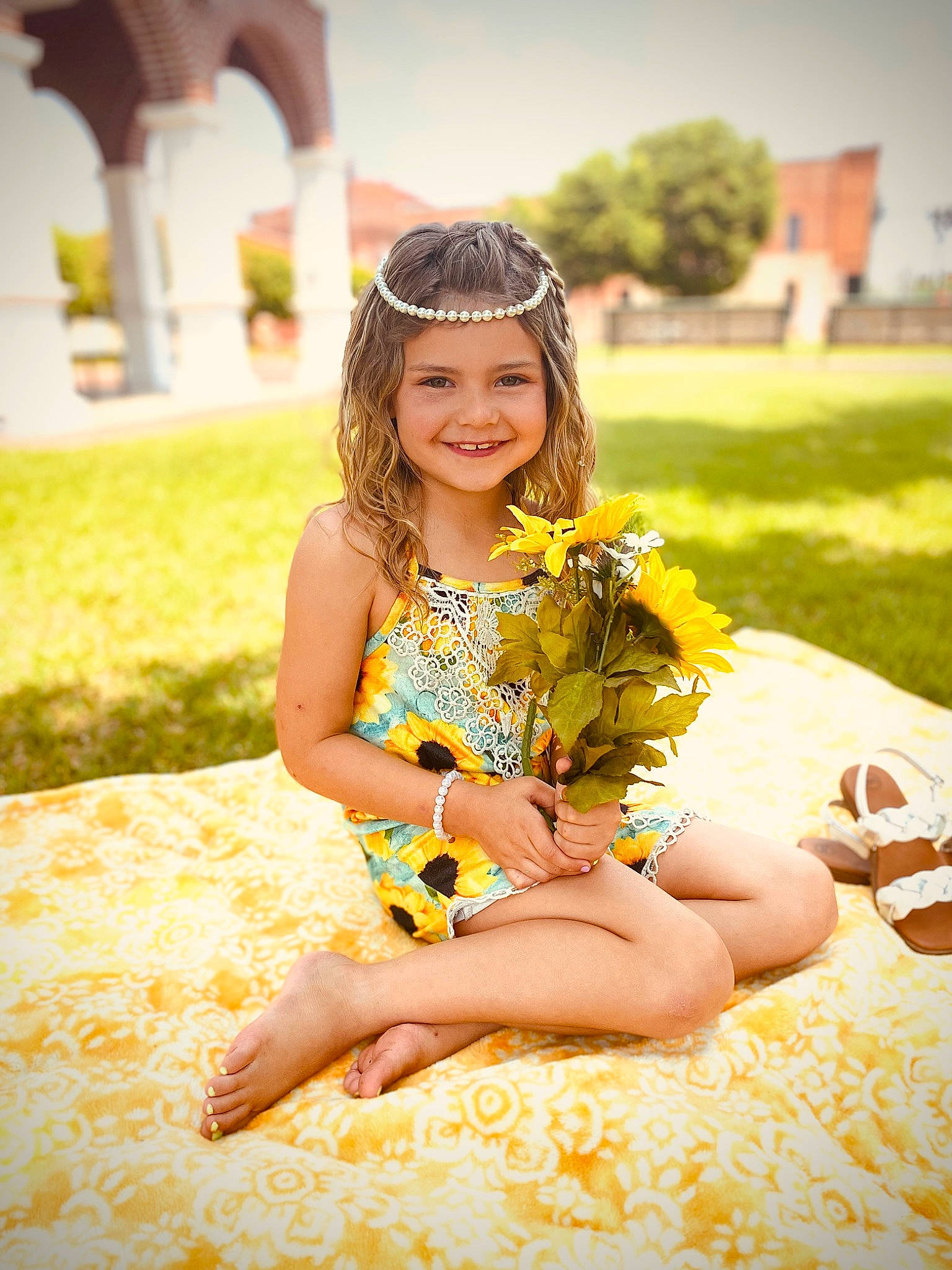 Sydney joined the competition — help win amazing prizes! blond, dress, event, flash_photography, flower, fun, grass, happy, headwear, joy, leisure, people_in_nature, person, petal, plant, skin, sky, smile, summer, sunlight