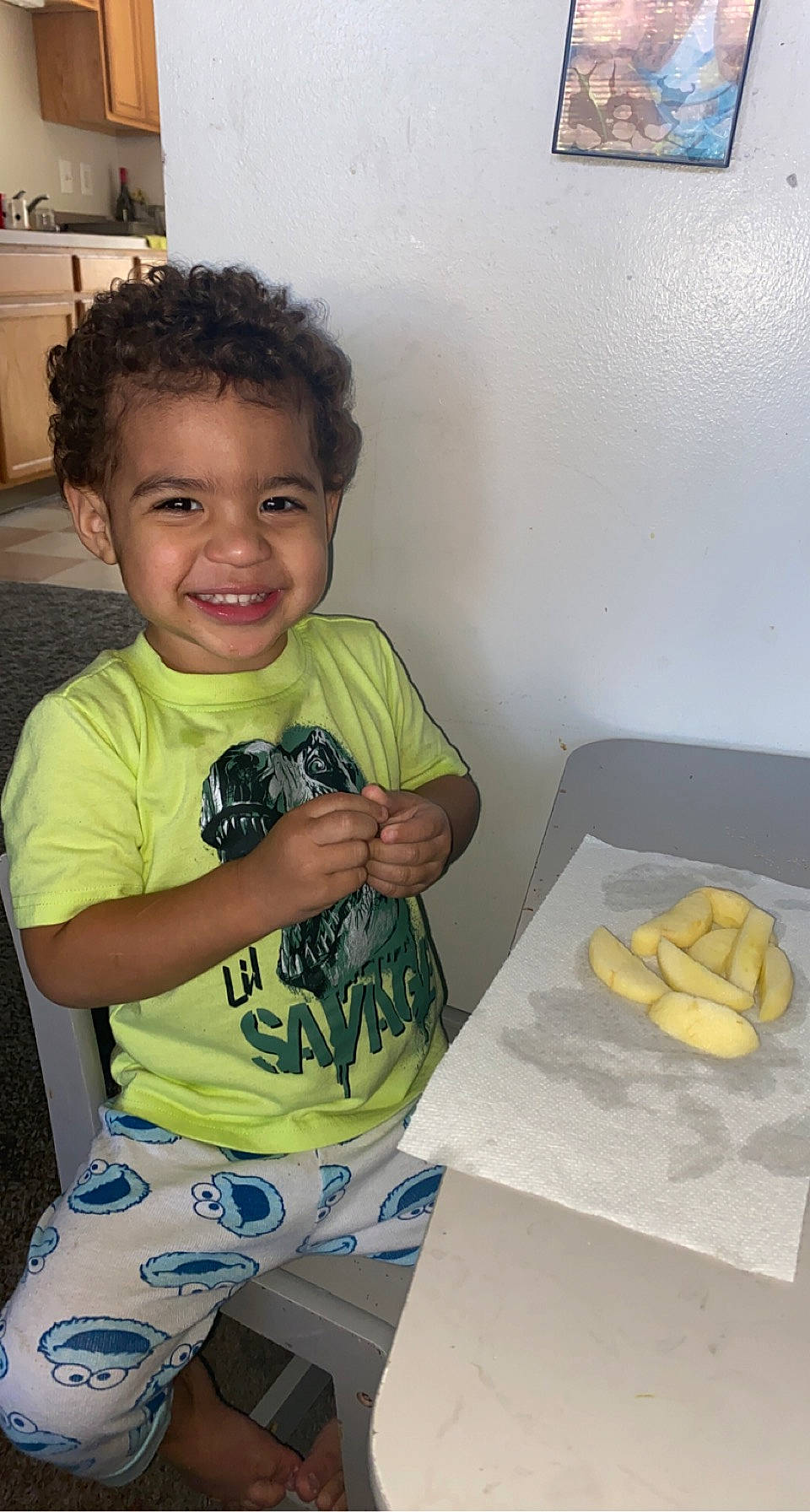 Phillp joined the competition — help win amazing prizes! baby_toddler_clothing, child, comfort_food, cooking_plantain, cuisine, dish, fast_food, finger_food, food, happy, ingredient, joy, person, room, sitting, sleeve, smile, t_shirt, tableware, thumb