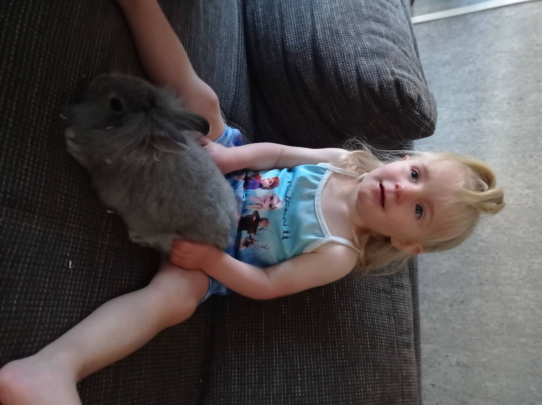 Kyra participe au concours pour gagner de l'argent avec cette photo : baby, baby_toddler_clothing, barefoot, child, comfort, doll, fawn, foot, fun, fur, gesture, grass, human_leg, nail, person, rabbit, rodent, sitting, skin, thumb