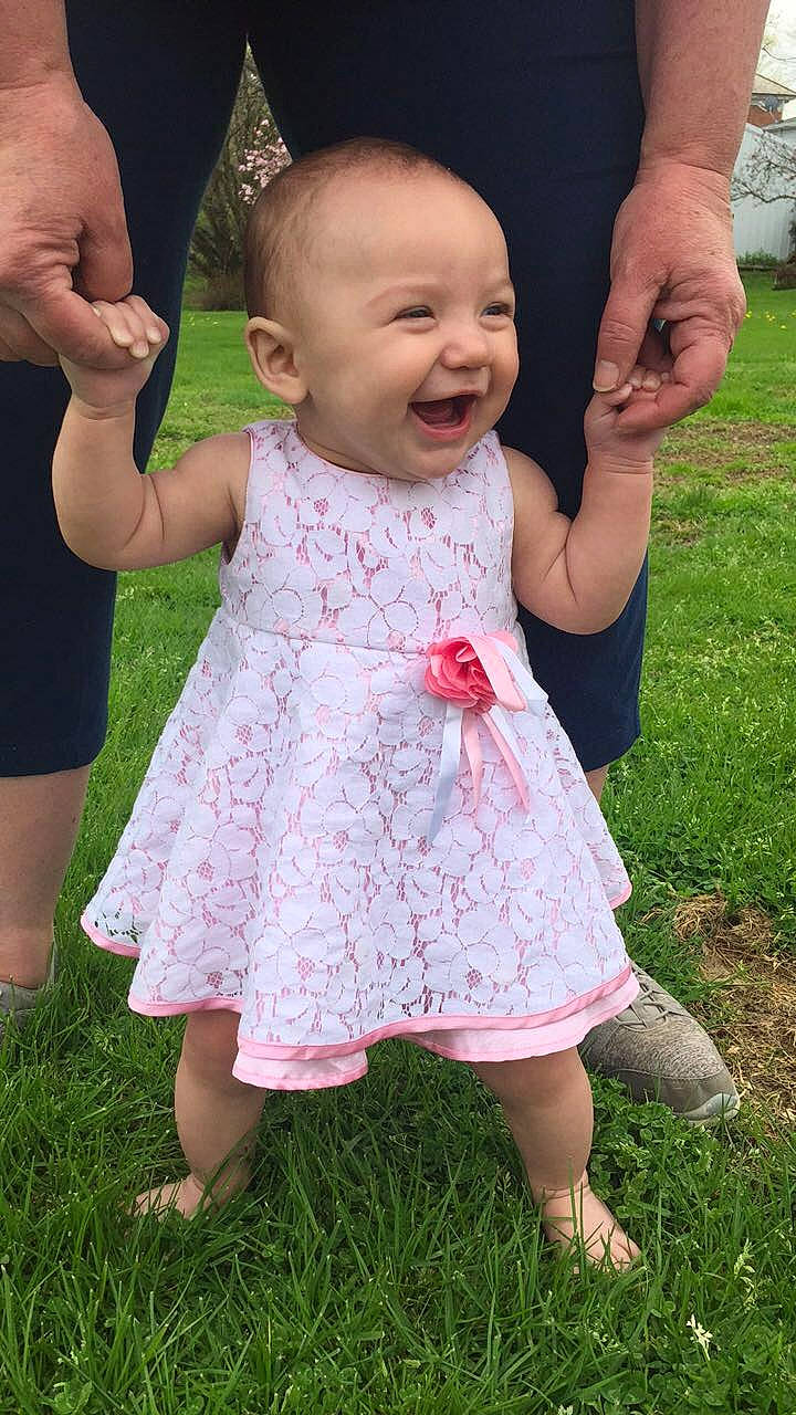 Annalynn joined the competition — help win amazing prizes! arm, baby, cheek, child, dress, face, facial_expression, finger, fun, grass, grass_family, green, head, lip, nose, person, pink, skin, smile, summer