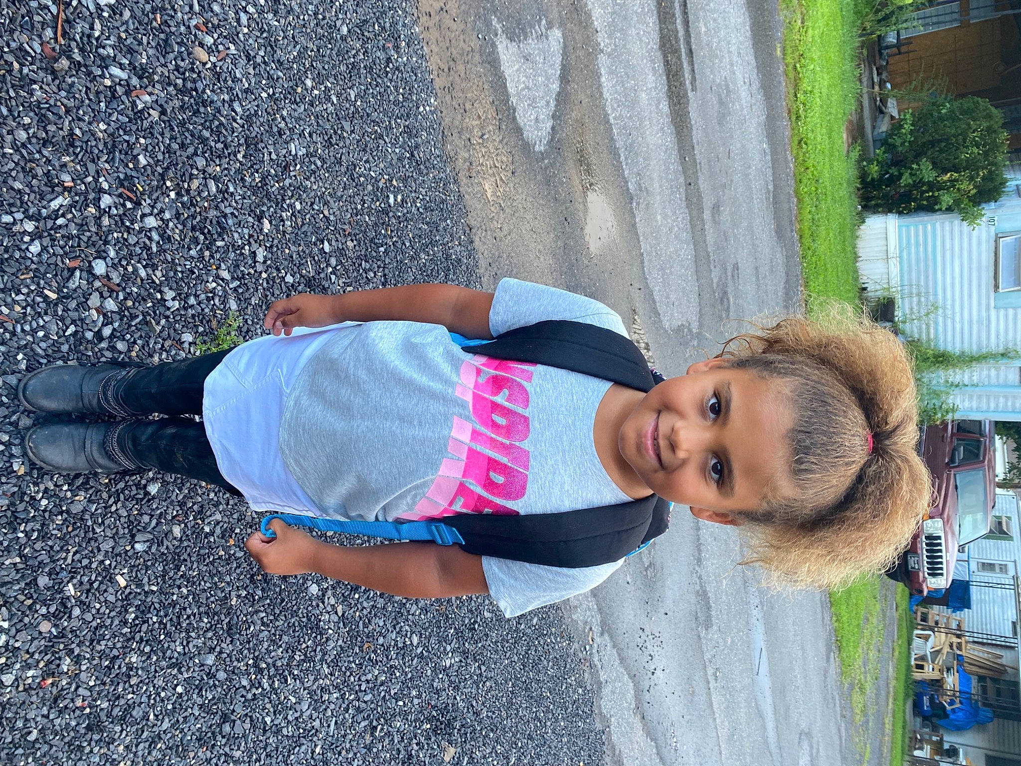 Olivia joined the competition — help win amazing prizes! asphalt, child, electric_blue, fun, hat, human_leg, joy, leisure, line, pedestrian, person, plant, road, road_surface, sidewalk, street, street_fashion, t_shirt, tar, toddler