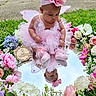 baby, infant, pink_dress, headband, flower_wreath, mirror, reflection, outdoor, grass, flowers, tutu, fairy_wings, cute, portrait, child, nature, socks, adorable, garden, spring