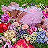 baby, infant, pink_dress, headband, bow, fairy_wings, flowers, roses, daisies, grass, outdoor, nature, colorful, cute, portrait, child, celebration, spring, tulle, soft
