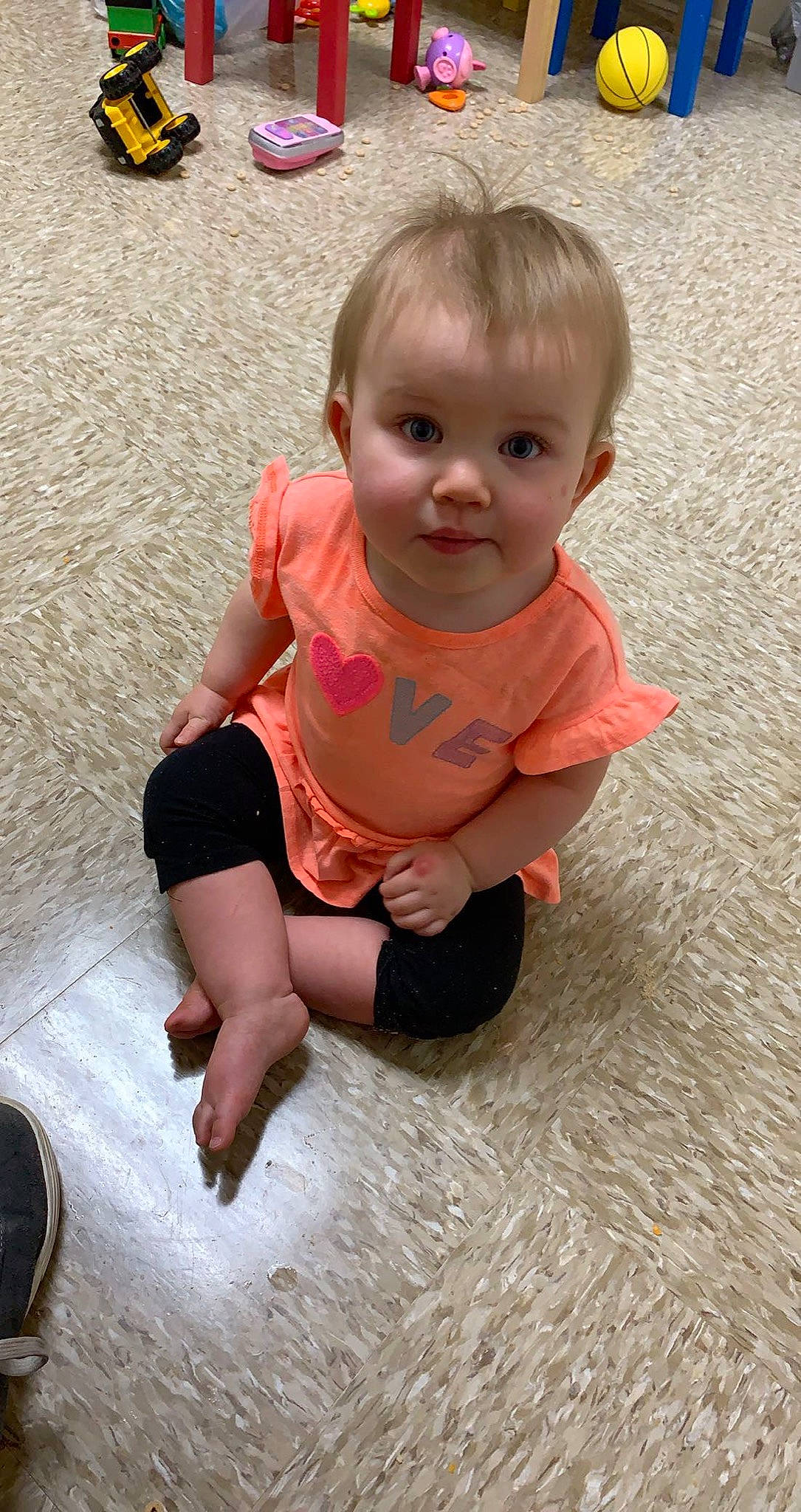 Rhealeigh is registered to the contest to win money with this photo: baby, baby_toddler_clothing, cheek, eye, finger, floor, flooring, hair, iris, joint, leg, lip, mouth, nose, person, pink, shoe, skin, sleeve, toddler