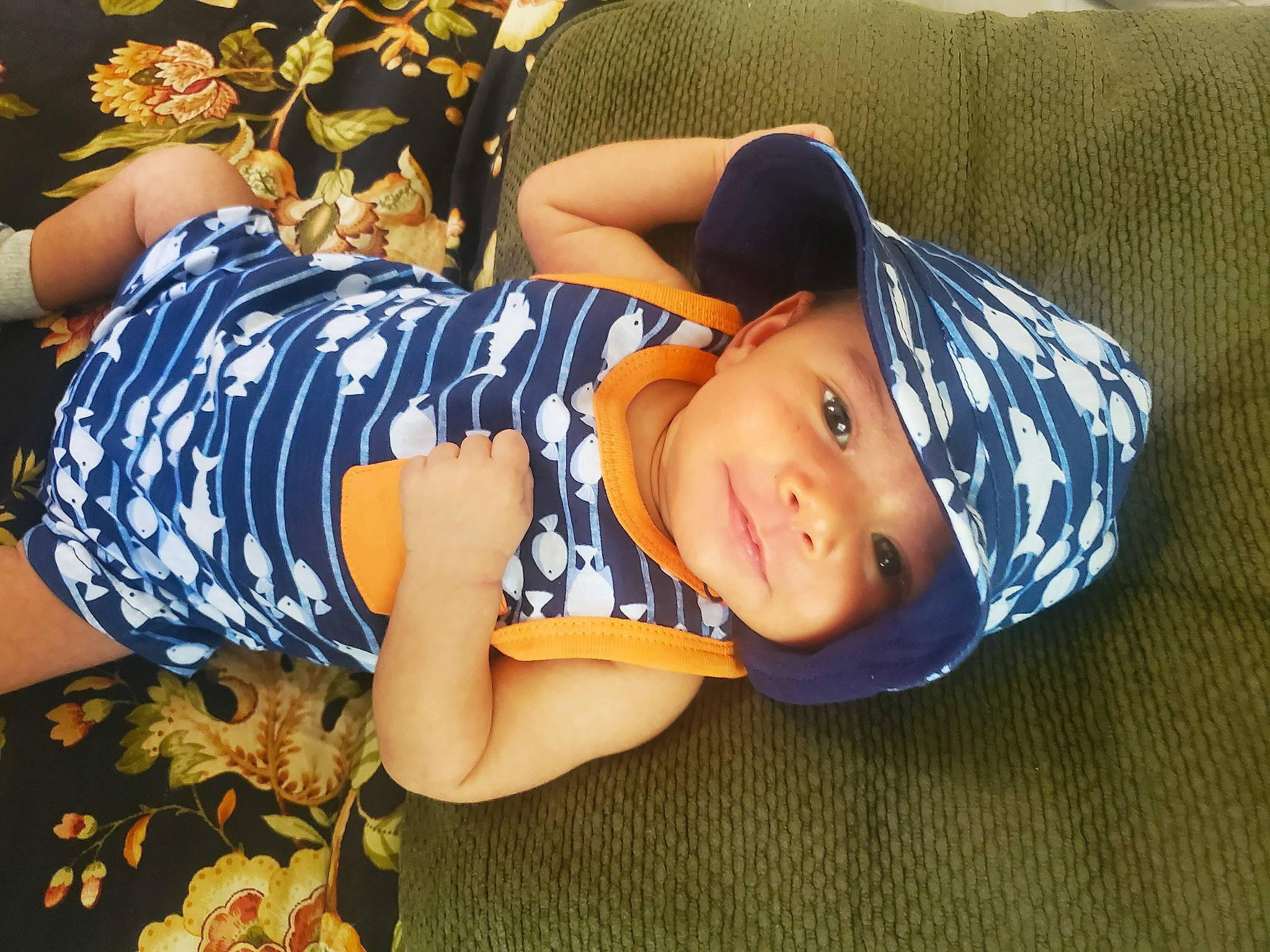 Beaux joined the competition — help win amazing prizes! baby_toddler_clothing, child, comfort, denim, electric_blue, fun, grass, hand, happy, hat, headwear, human_leg, leisure, pattern, person, photo_shoot, sitting, t_shirt, thigh, toddler