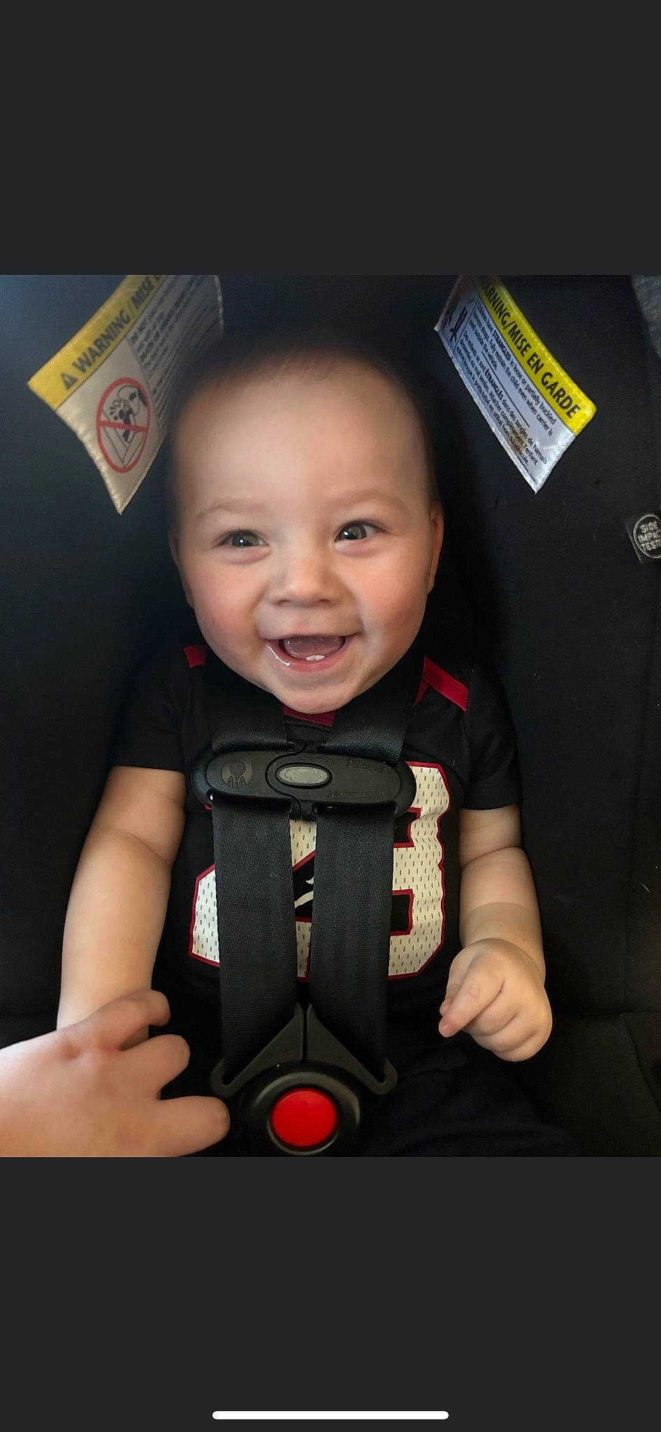 Gideon is registered to the contest to win money with this photo: baby, baby_toddler_clothing, cheek, child, collar, finger, flash_photography, fun, gesture, hairstyle, hand, happy, joy, nose, person, product, skin, sleeve, smile, standing