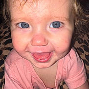 Stormie is registered to the contest to win money with this photo: toddler, child, smiling, blue_eyes, pink_shirt, close_up, face, happy, baby, cute, leopard_print, pattern, skin, mouth_open, cheeks, eyelashes, hair, person, infant, portrait